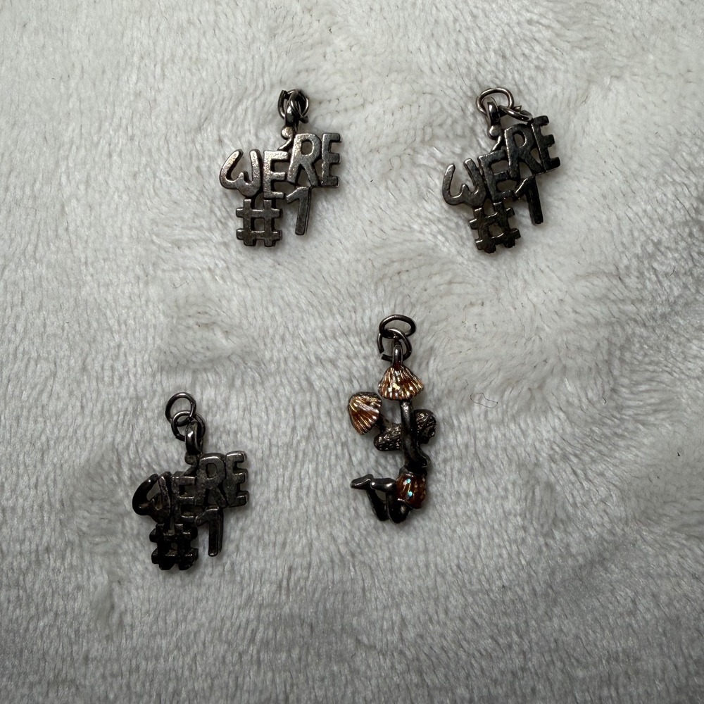 Vintage Charm Lot Were #1 and Cheerleader Girl Silver Tone 4pc Set